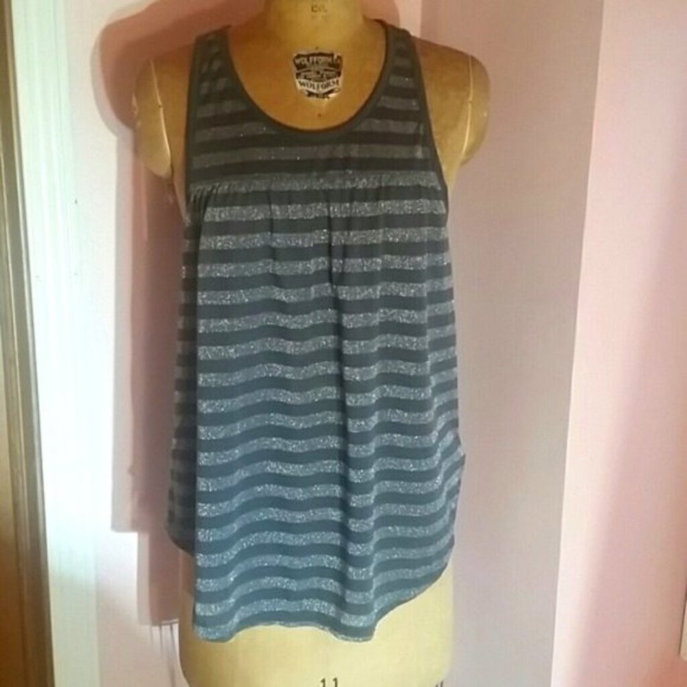 American Eagle Gray and Silver Striped Tank